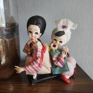 Vintage Bradley Big Eyes Asian Boudoir Dolls Stockinette Figurines